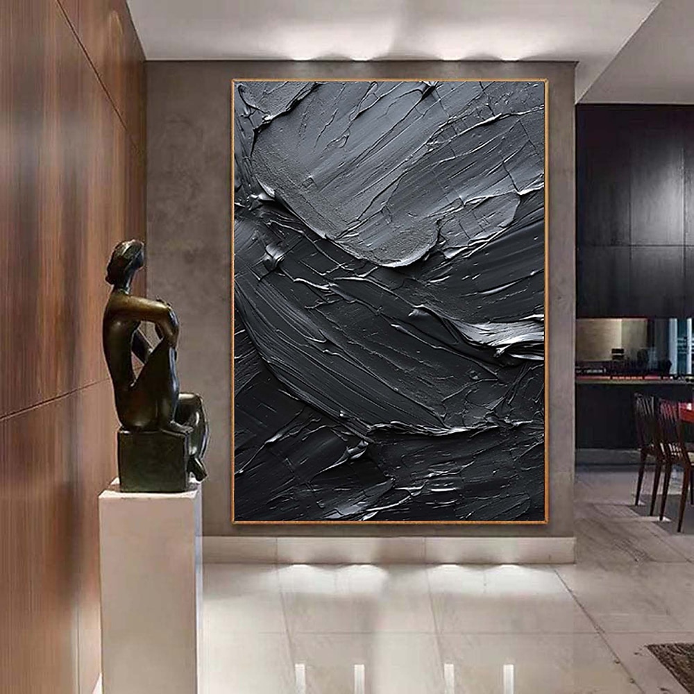 Handgefertigtes, rein schwarzes Strukturgemälde, handgemaltes Ölgemälde, Wandkunst, großes Gemälde, Spachtel, abstraktes Gemälde, handgemalte Acrylgemälde, Dekor, gerollte Leinwand 2025 - $77.99 –P1
