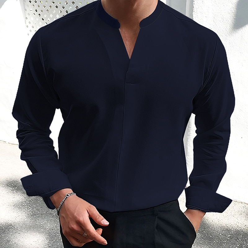 Hombre Camisa de verano Camisa casual Negro Blanco Vino Azul Marino Oscuro Azul Piscina Manga Larga Plano Escote en Pico Calle Vacaciones Sexy Ropa Moda Camisas Ocio 2026 - $27.99 –P5