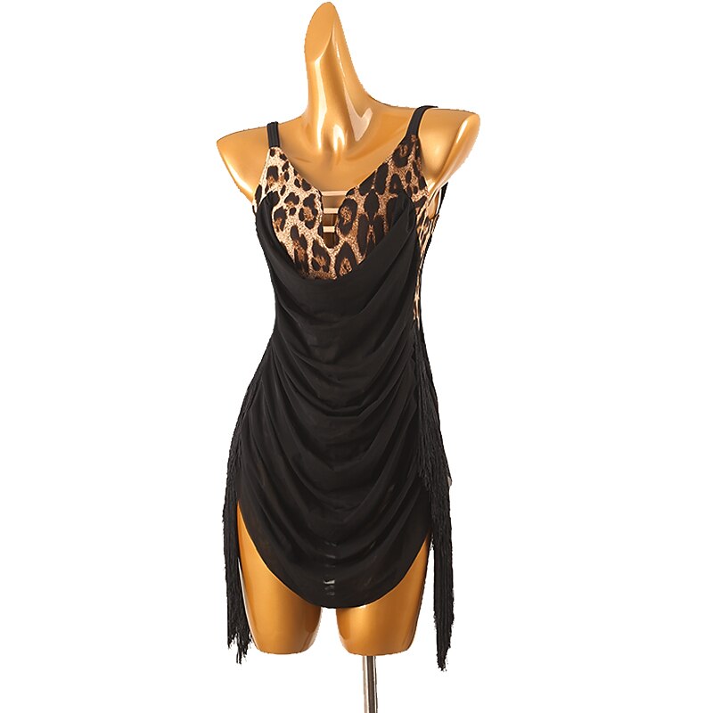 dans salsa latinsk dansklänning tofs dam prestationsträning ärmlös hög spandex tyll 2025 - $123.99 –P3