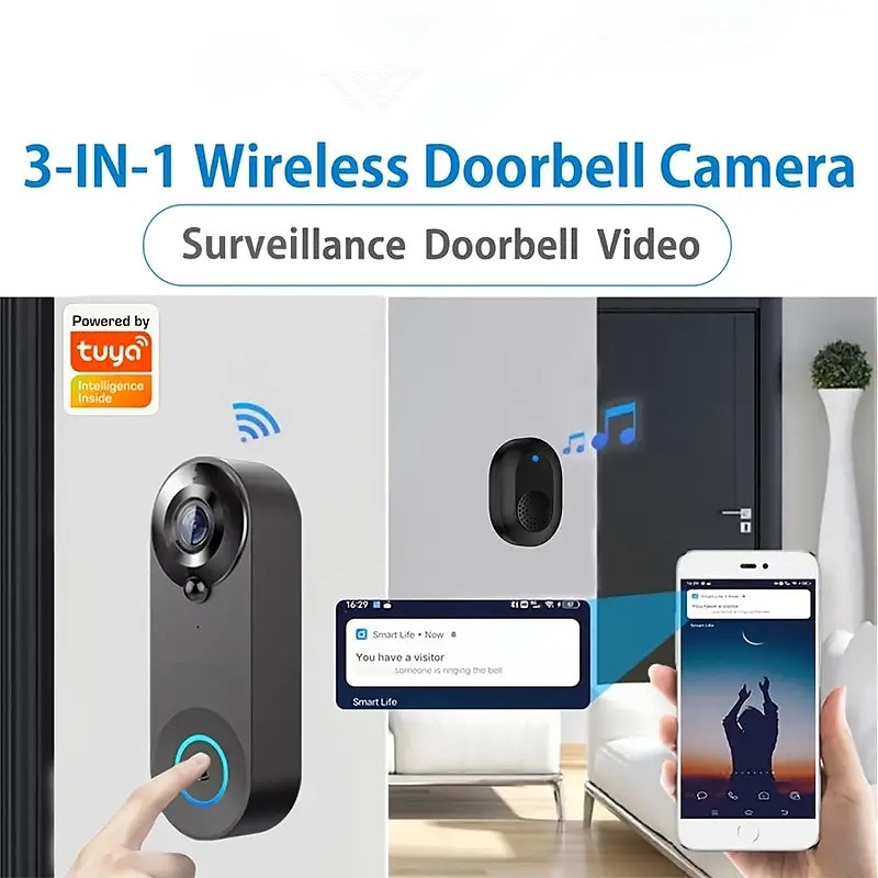 Wifi Door Bell Enhanced Doorbell Camera Wireless 2.4G Wifi Smart Doorbell With Night Vision Function PIR Sensor Reminder Support 32G TF Card Suitable For Photo Recording Intercom 1080P Smart Doorbell 2025 - $64.99 –P6