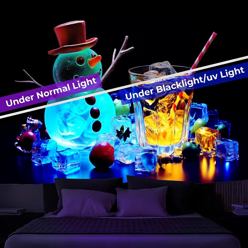 juldekorationer blacklight gobeläng uv reaktivt sken i mörkret snögubbe xmas trippy bar dimmigt hängande gobeläng väggkonst väggmålning för vardagsrum sovrum 2025 - $20.99 –P6