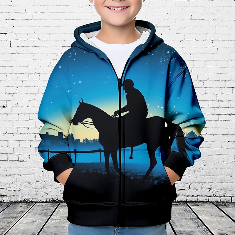 Pojkar 3D Häst Huvtröja Kappa Ytterkläder Långärmad 3D-tryck Höst Vinter Mode Streetwear Häftig Polyester Barn 3-12 år Utomhus Ledigt Dagligen Normal 2025 - $18.49 –P2