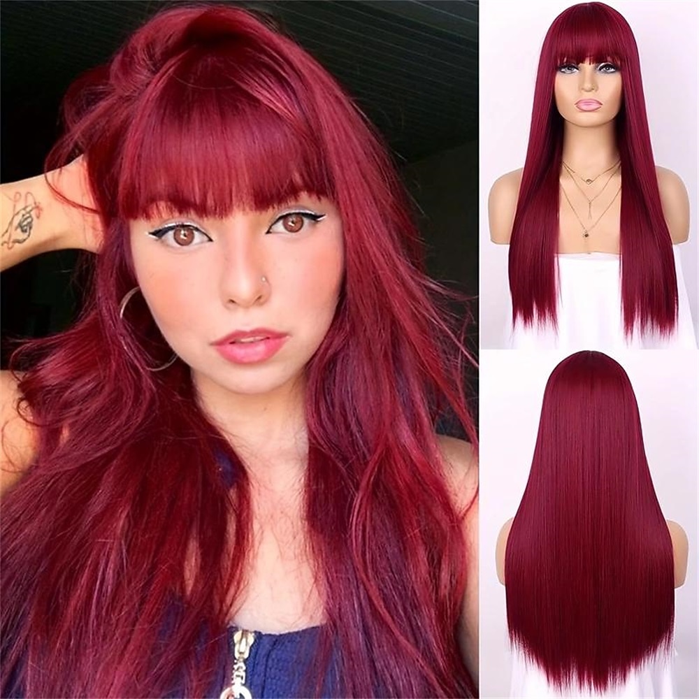 ombre zöld paróka 26 hüvelykes egyenes paróka frufruval szintetikus hőálló cosplay jelmez halloween paróka női karácsonyi parti paróka 2025 - $18.99 –P4