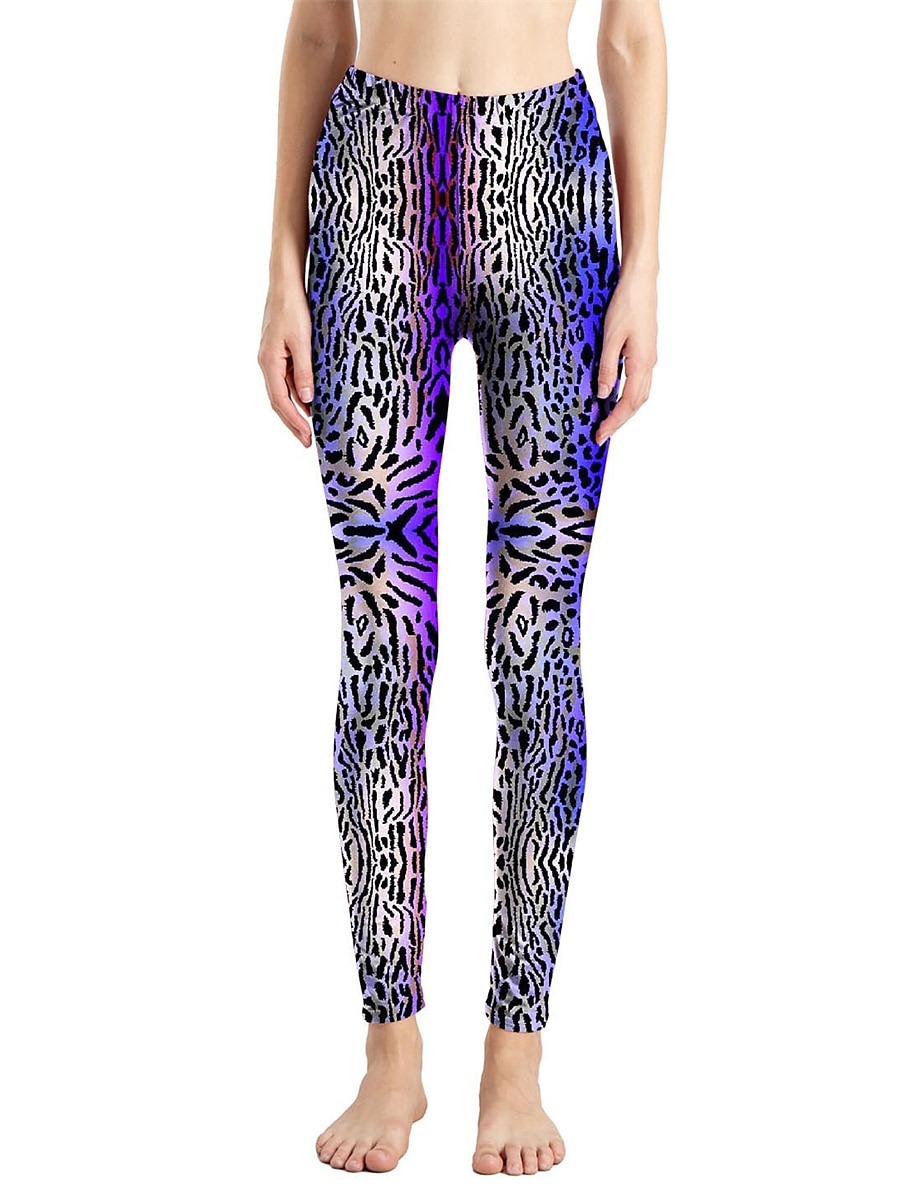 Women's Leggings Active Fashion Full Length High Waist Leopard Gradient Snake Print Elastic Waist Print Breathable Soft Comfortable Micro-elastic Outdoor Vacation Home Leopard Print 0358 blue and 2025 - $13.99 –P41