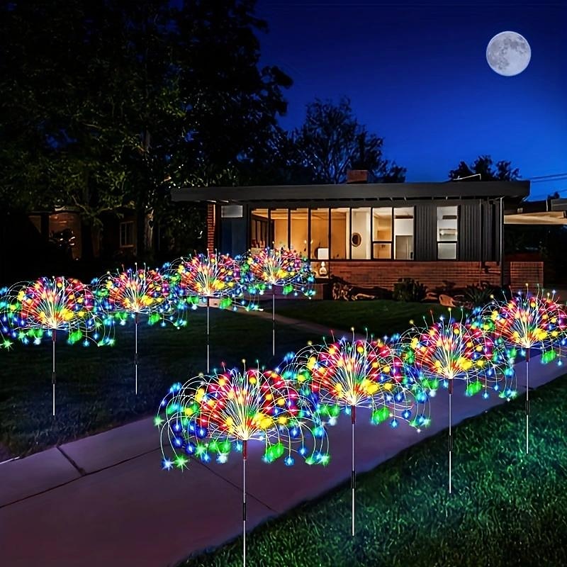 1 confezione di fuochi d'artificio decorativi natalizi a 8 funzioni ad energia solare, luce da prato montata a pavimento, matrimonio festivo, lampada decorativa impermeabile per esterni di Halloween del 2025 a $18.99 –P1