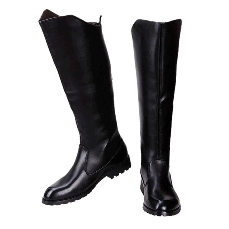 Botas de motociclista masculinas pretas de couro sintético com sola resistente - botas de motociclista clássicas de estilo equestre até o joelho para uso casual e ao ar livre de 2025 por $99.99 –P4