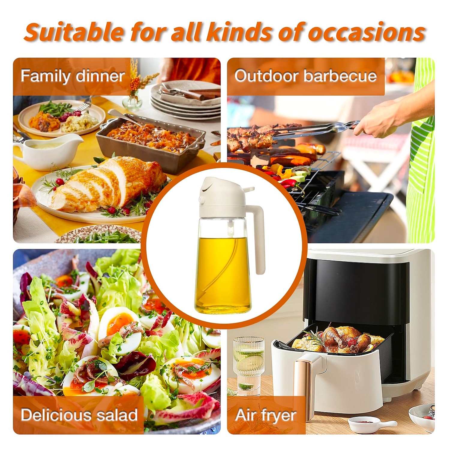 Rociador y dispensador de aceite de vidrio 2 en 1, 16oz para cocina, botella de aceite de oliva de 470ml, rociador de aceite para cocinar, cocina, ensalada, barbacoa 2025 - $12.99 –P8