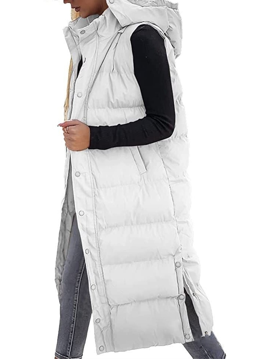 Women's Puffer Vest Long Winter Coat Sleeveless Hooded Jacket Thermal Warm Parka Windproof Gilet Zipper Outerwear Fall 2023 - US $44.99 –P17