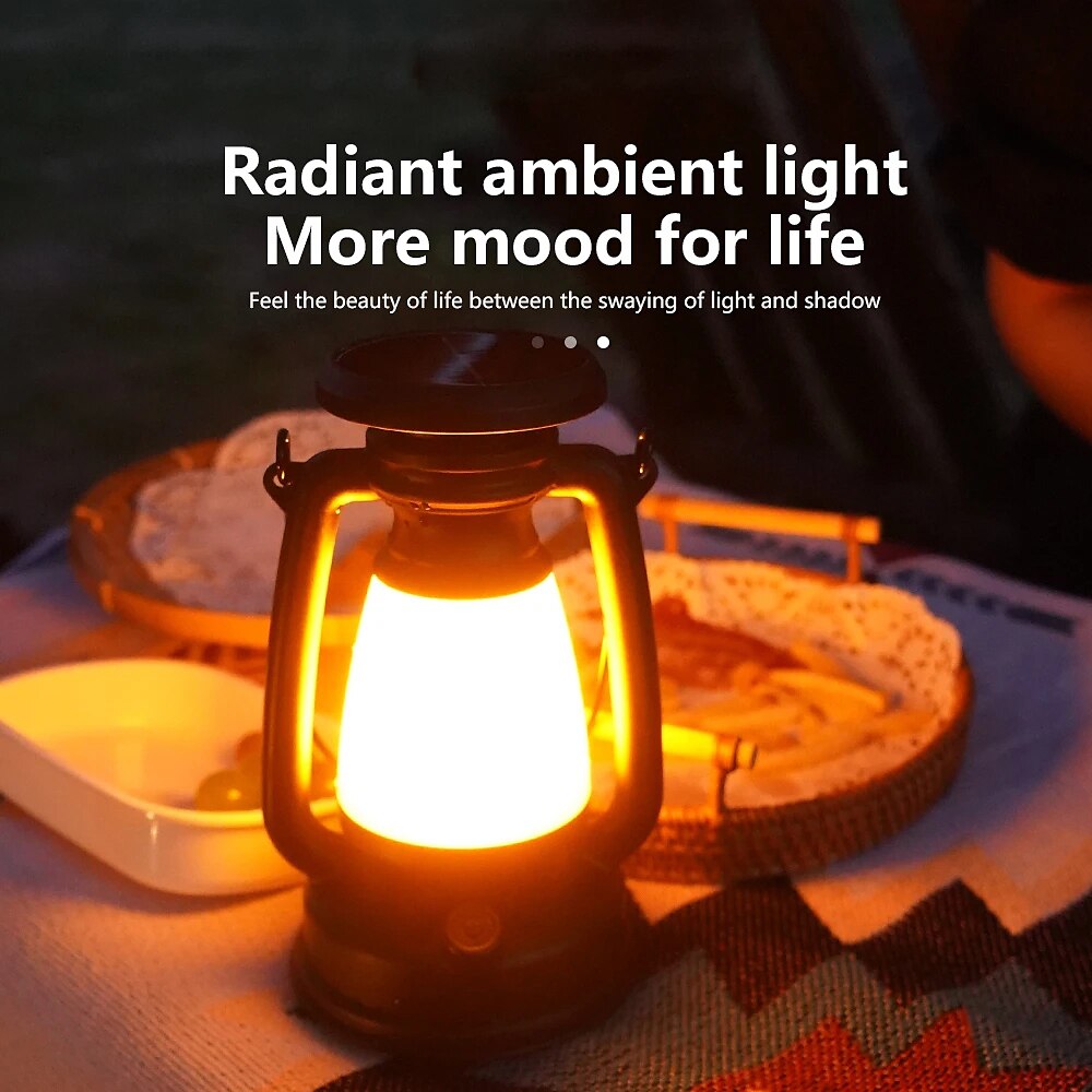New Retro Lamp Tri-Color Led Stepless Dimming Light Source Portable Hanging Solar Charging USB Camping Outdoor Lighting 1PC 2025 - $30.99 –P9