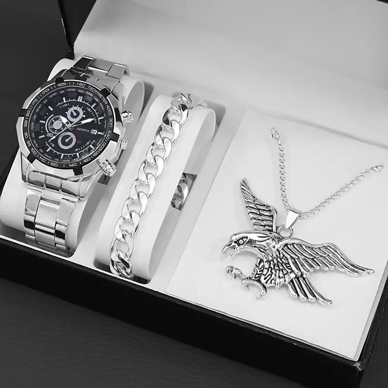 3 Stück/Set Mode Herren Geschäfts Quarz Uhr  Casual Halskette  Armband 2025 - $23.99 –P6