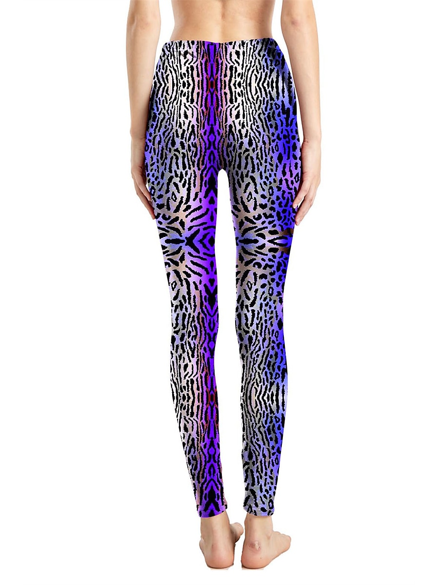 Women's Leggings Active Fashion Full Length High Waist Leopard Gradient Snake Print Elastic Waist Print Breathable Soft Comfortable Micro-elastic Outdoor Vacation Home Leopard Print 0358 blue and 2025 - $13.99 –P43