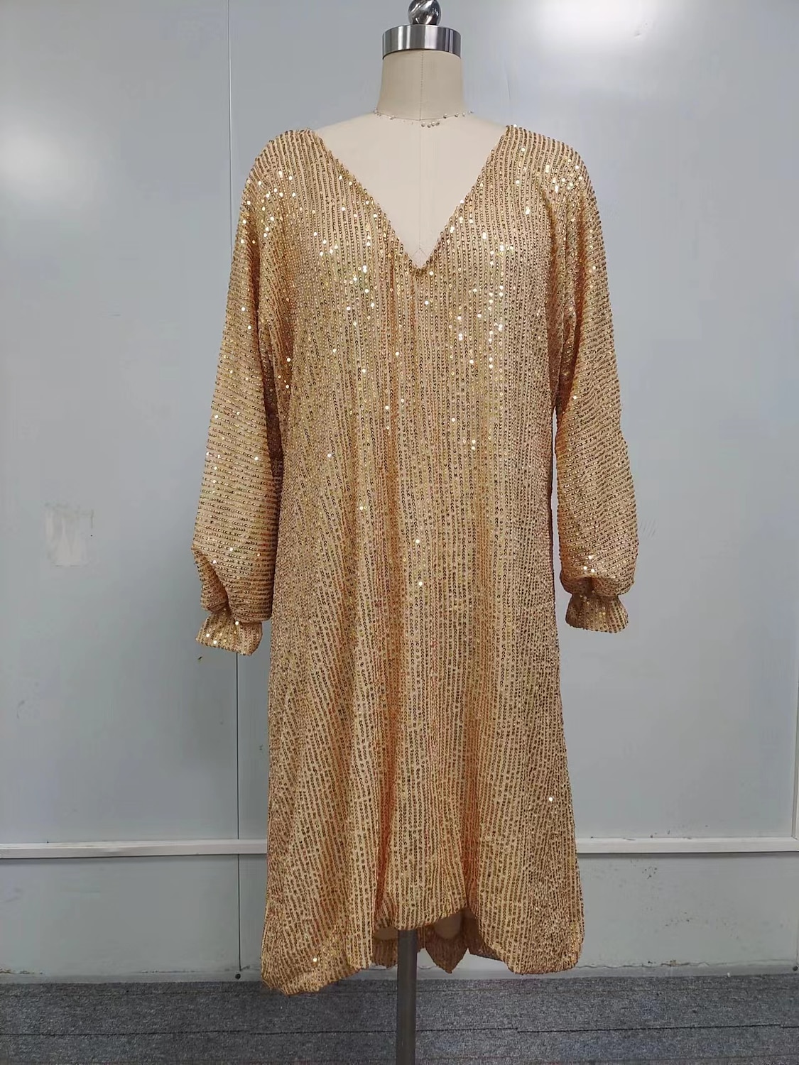 Damskie Krzywa Codzienne sukienki Sukienka trapezowa Sukienka mini Długi rękaw plus wysoki niski W serek Aktywny Codzienny Srebrny Złoty Jesień Zima M L XL XXL 3XL 2025 - $42.99 –P1