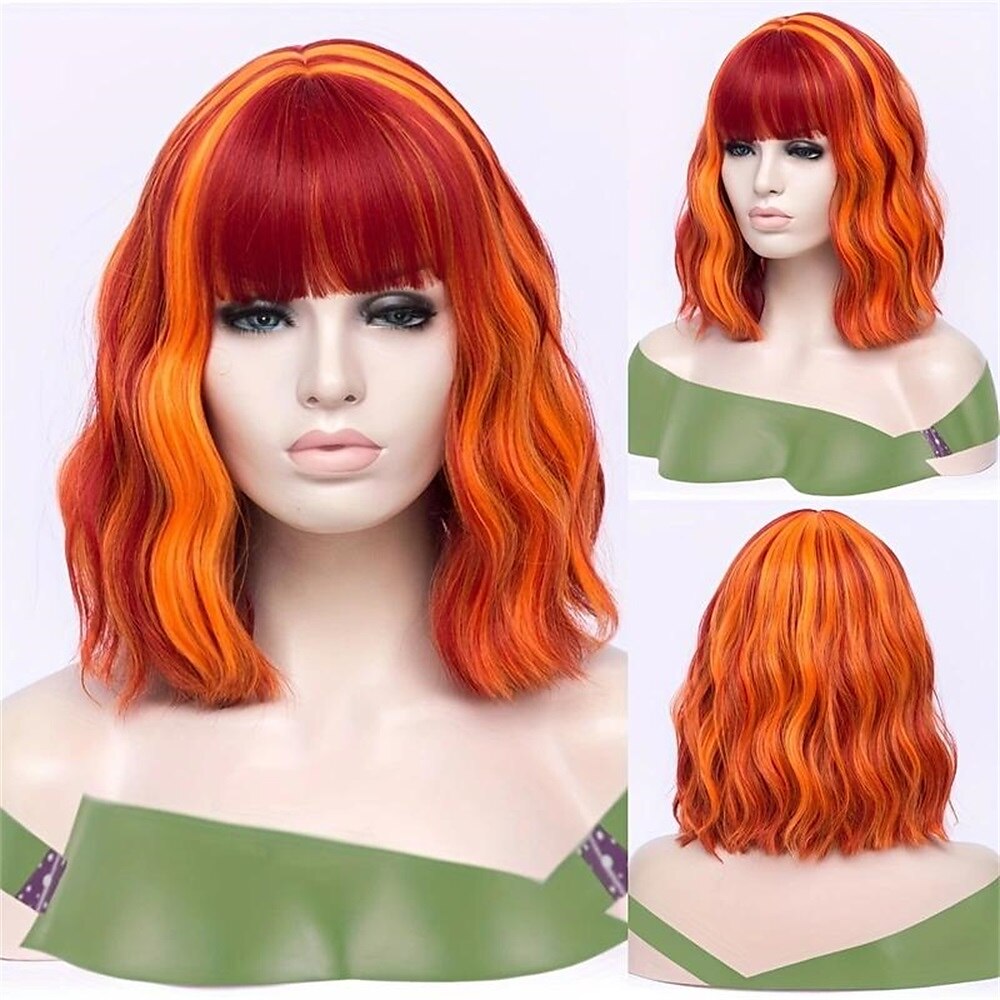 zvýraznění krátká kudrnatá vlnitá bobová paruka syntetická paruka s ofinou anime cosplay paruka na halloweenskou cosplay party paruky na vánoční večírek 2025 - $18.99 –P8