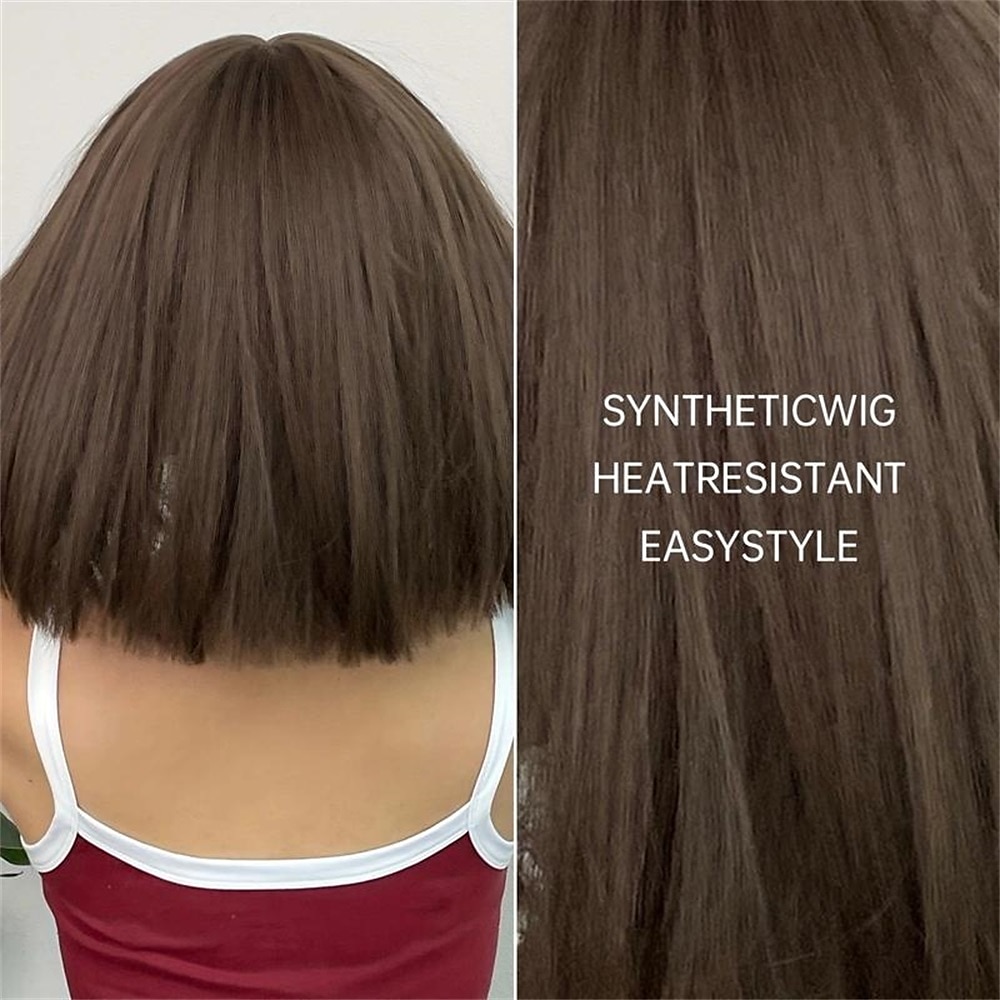2025年 ブラウン 14 インチ ボブ ショート ストレート ヘアウィッグ 前髪付き かわいい 合成繊維 女性用ウィッグ 毎日のハロウィーンパーティー コスプレ用 クリスマスパーティーウィッグ コレクション – $16.49 –P7