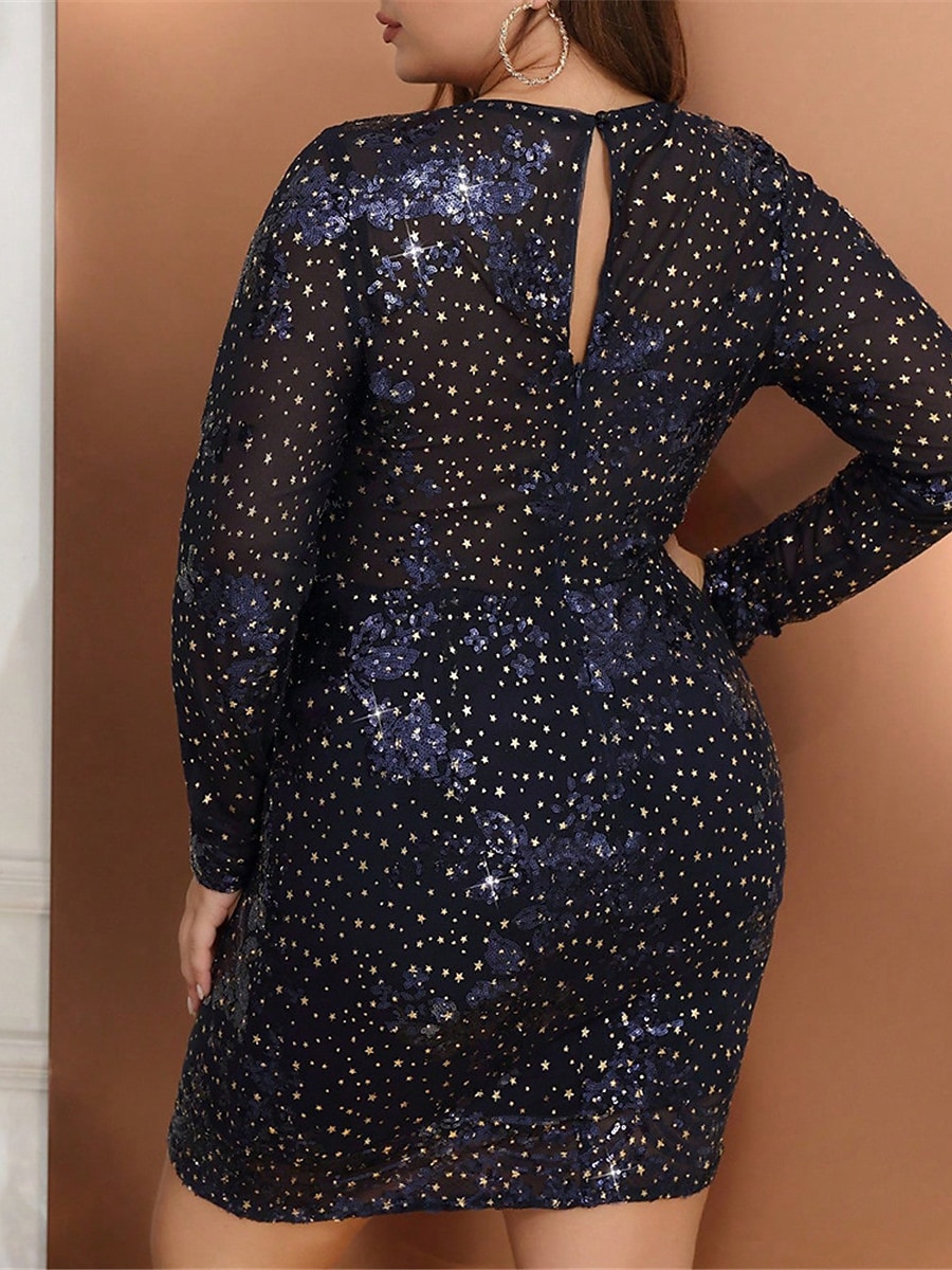 Women‘s Plus Size Sequin Dress Fringe Dress Party Dress Sparkly Dress Mini Dress Navy Blue Long Sleeve Spring Fall Winter Crew Neck Fashion Winter Dress Vacation XL 2023 - US $46.99 –P5