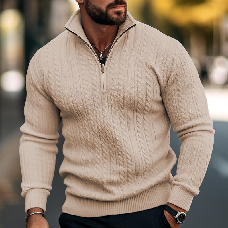 Herren Pullover Herbstpullover Gedrehtes Stricken Standard Zip Strick Glatt Ständer Moderne zeitgenössische Arbeit Freizeitskleidung Bekleidung Winter Schwarz Marineblau S M L 2025 - $33.99 –P3