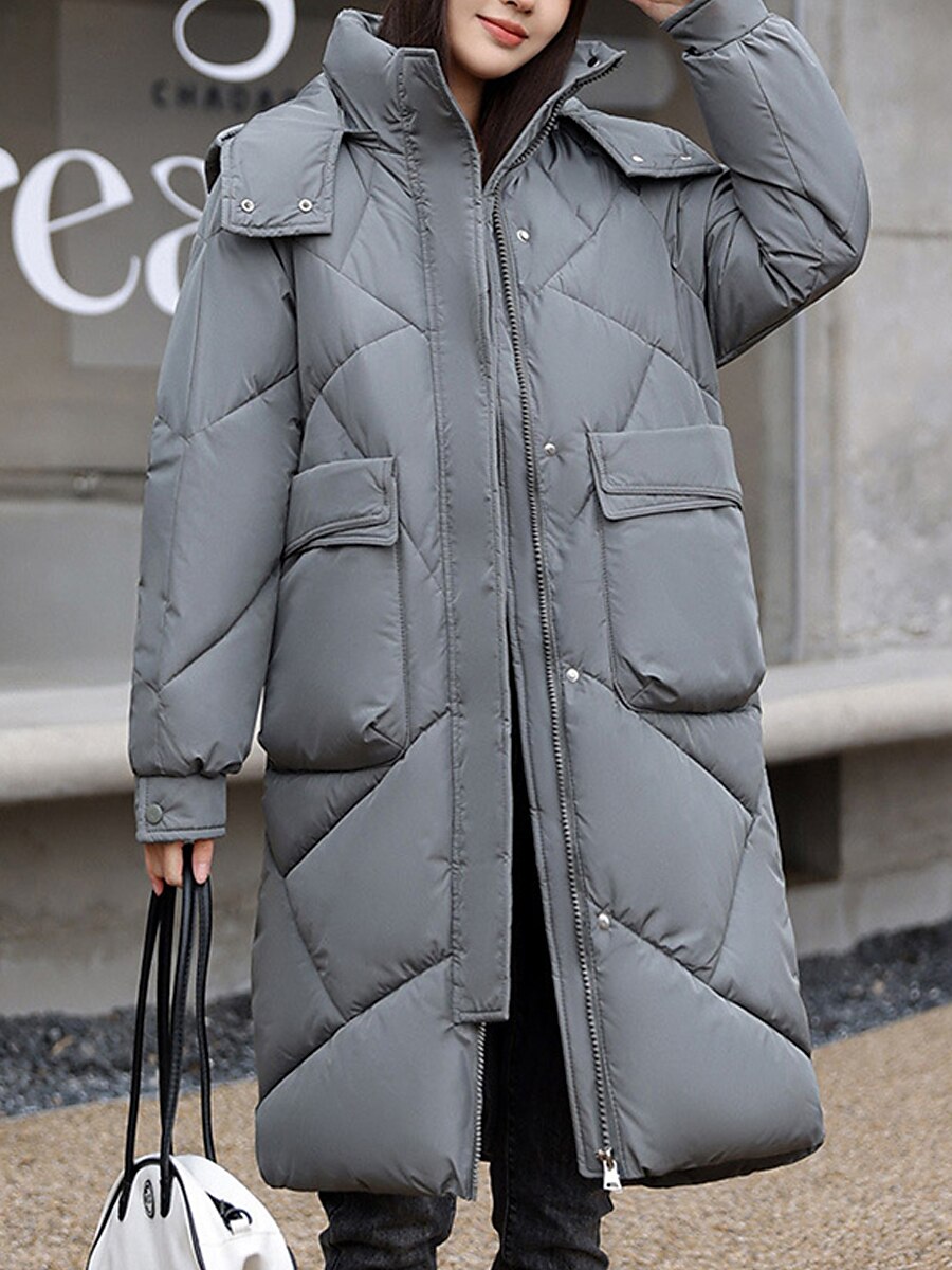 Women's Parka Long Puffer Coat Warm Heated Jacket Windproof Winter Coat with Pockets Street Outerwear Long Sleeve Fall 2023 - US $39.99 –P17