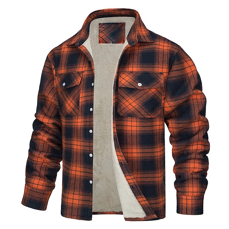 Herren Trucker Jacke Hemdjacke Freizeitjacke Shacket Outdoor Freizeitskleidung Warm Herbst Winter Plaid Modisch Strassenmode Kargen Standard Schwarz Wein Blau Orange Grün Jacken 2025 - $67.99 –P1