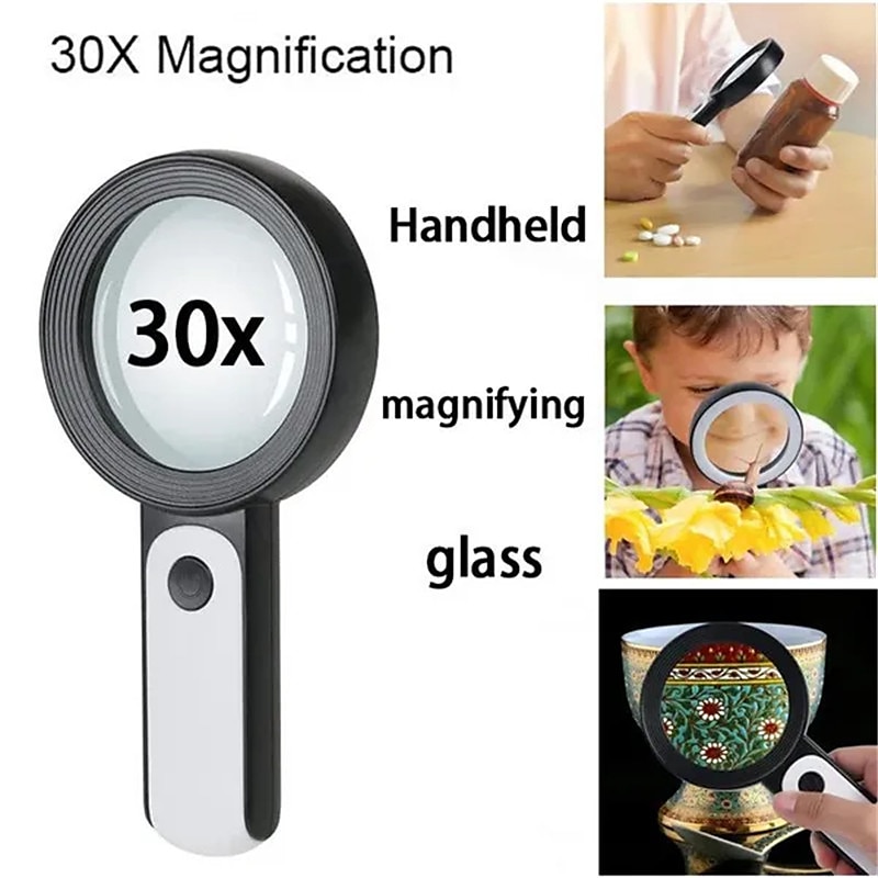 30X Handheld Reading Magnifying Glass Illuminated Magnifier Microscope Lens Jewelry Watch Loupe Magnifier With LED Light 2025 - $19.99 –P1