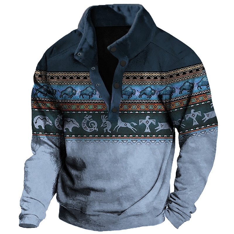 Męskie Graficzny Zwierzę Kowboj Bluzy Bluza dresowa Długi rękaw Podkoszulek Kołnierz stawiany Etniczne Vintage Retro zachodni kowboj Druk 3D Urlop Sporty na świeżym powietrzu Święto Nadruk Wiosna i 2025 - $33.99 –P2