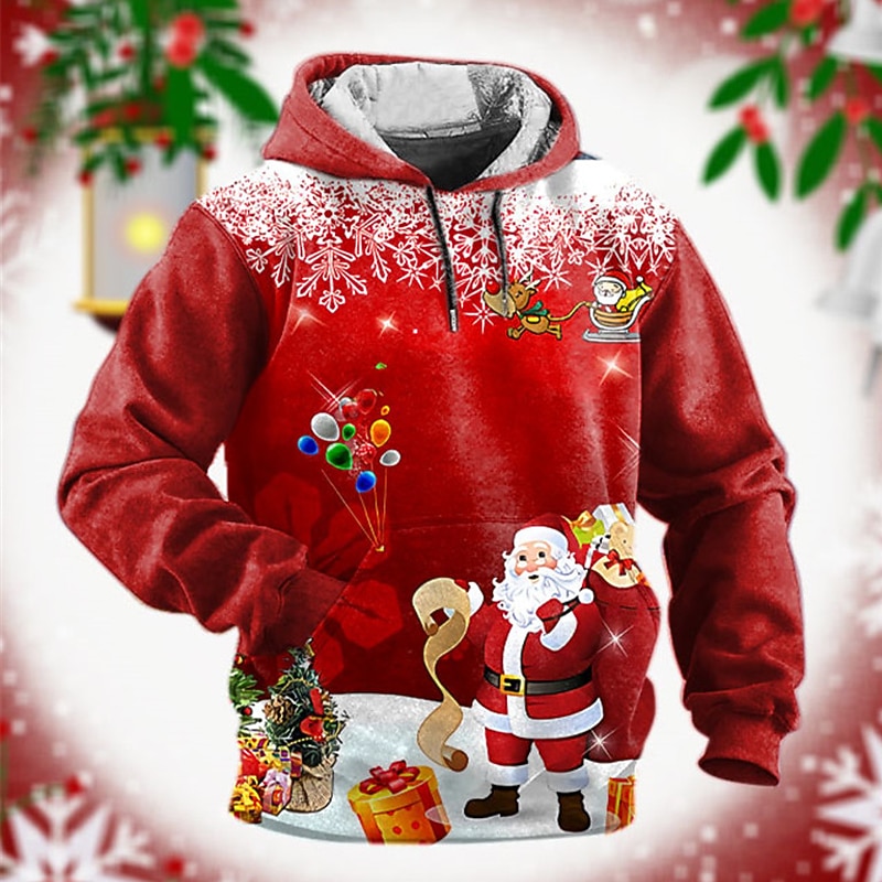 Sudadera con capucha de Papá Noel para hombre, diseño navideño en 3D, con estampado gráfico de Papá Noel, moda 3D, para deportes al aire libre, vacaciones, sudadera con capucha de manga larga roja 2025 - $32.99 –P2