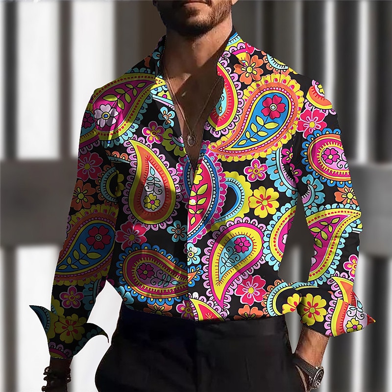 Per uomo Motivo cashemire Camicia Camicia con bottoni Manica lunga Vintage Esterno Strada Casual / quotidiano Autunno inverno Collo ripiegabile Bottoni Stampa Nero Viola del 2026 a $27.99 –P1