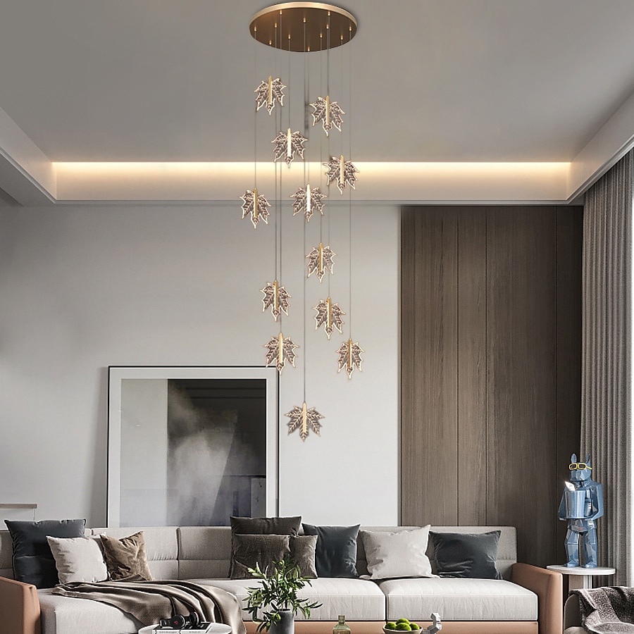 kroonluchter led kristal esdoornblad ontwerp 4/5/6/12-licht dimbaar inbouwverlichting wenteltrap lange kroonluchter villa trapverlichting duplex kroonluchter 110-240v 2025 - $287.79 –P14