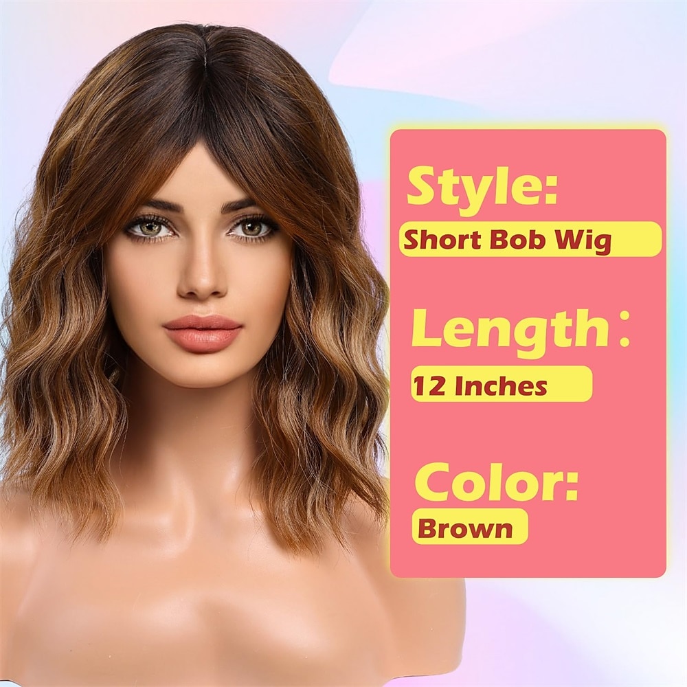 Auburn Bob Wigs for Women Synthetic Wavy Curly Hair Wig with Bangs for Daily Use Christmas Party Wigs 2025 - $21.99 –P14