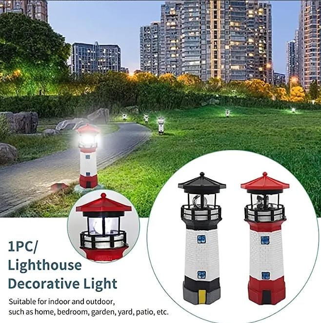 מגדל אור סולארי, אור שרף מסתובב גן led חיצוני מגדל עשן אזהרה נוף אור גן דשא פטיו, קישוט מגדלור מסתובב 360 מעלות, מתנות מגדלור 2025 - $21.99 –P6