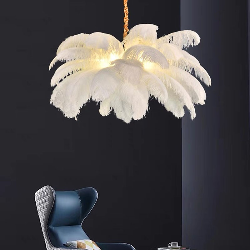 Lampadario A Sospensione A Led Splendido Lampadario A Sospensione Con Bouquet Di Piume Di Struzzo Bianche Extra Large, Lampadario A Sospensione Romantico Per La Camera Da Letto Del Ristorante del 2025 a $481.49 –P4