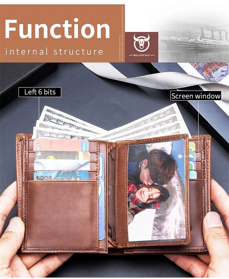 1 шт., мужской кошелек из коровьей кожи капитана большой емкости, кожаный кошелек для водительских прав, утолщенный модный брендовый кошелек с несколькими картами 2026 - $26.99 –P1