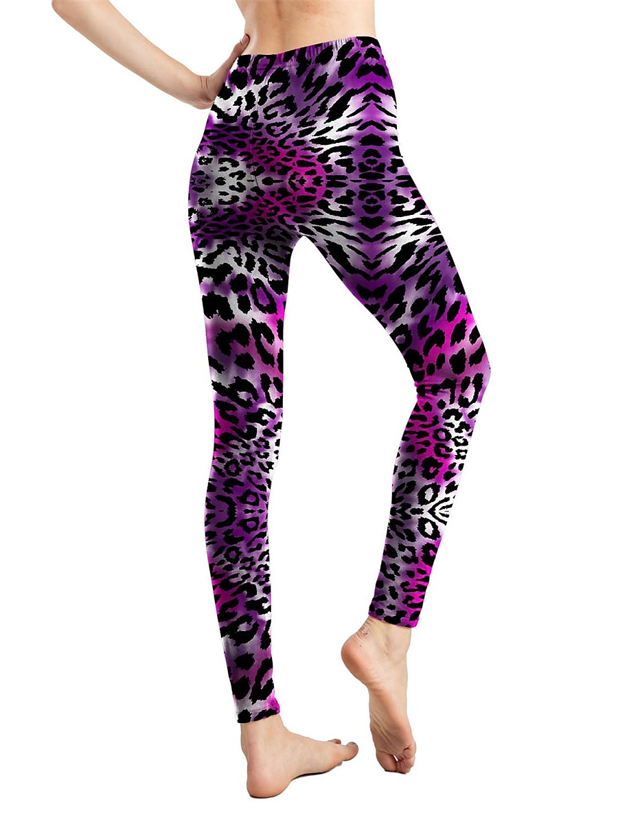 Women's Leggings Active Fashion Full Length High Waist Leopard Gradient Snake Print Elastic Waist Print Breathable Soft Comfortable Micro-elastic Outdoor Vacation Home Leopard Print 0358 blue and 2025 - $13.99 –P2