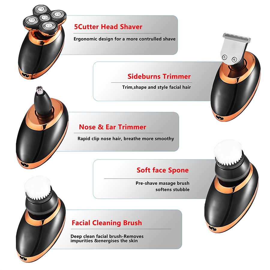 Men Head Shavers  Wet and Dry Detachable Electric Shaver Nose Hair Trimmer Face Brush Grooming Set Rechargeable Razor 2025 - $59.99 –P10