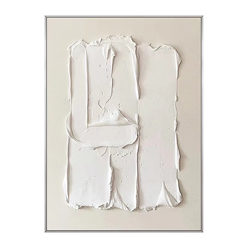 Schweres, strukturiertes, dickes 3D-Ölgemälde auf Leinwand, abstraktes beige-weißes Acryl, Wandkunst, handgemaltes, gerahmtes Kunstwerk, gespannter Rahmen, fertig zum Aufhängen 2025 - $166.99 –P3