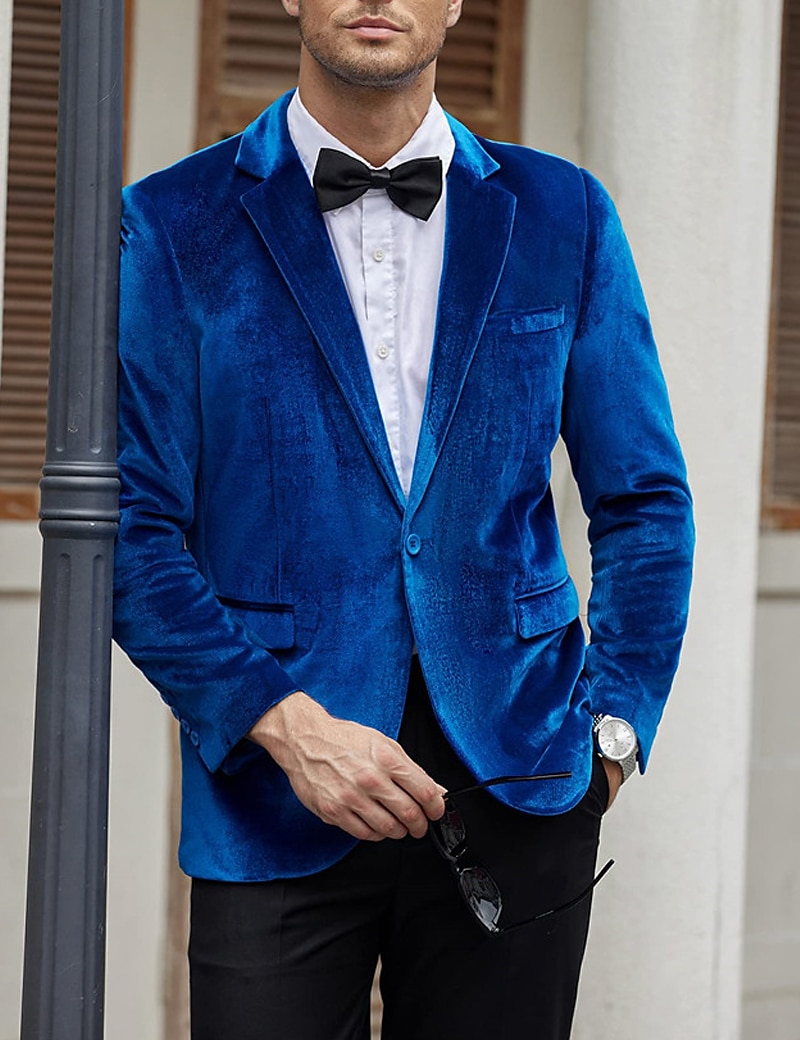Men's Velvet Blazer Blazer Business Formal Evening Wedding Party Fashion Casual Spring &  Fall Polyester Plain Pocket Casual / Daily Single Breasted Two-button Blazer Black Red Blue Purple 2025 - $46.99 –P4