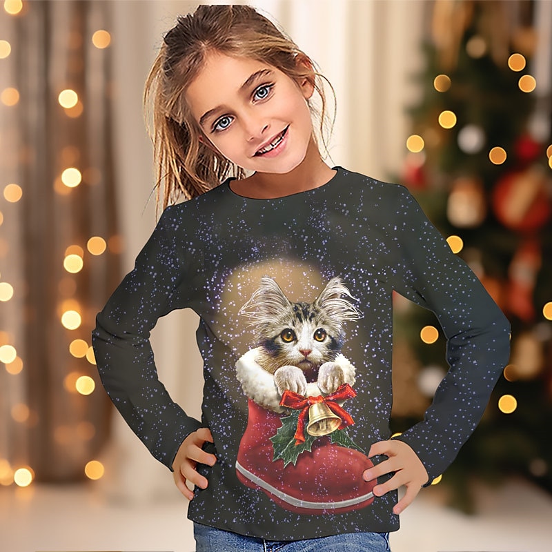 Fille 3D Chat Tee-shirts Chemise manche longue 3D effet Automne Hiver Actif Mode Le style mignon Polyester Enfants 3-12 ans Col Ras du Cou Extérieur Casual du quotidien Standard de 2025 ? $13.99 –P3