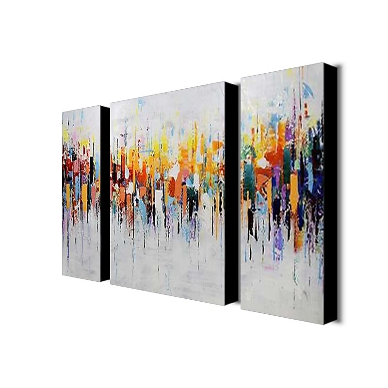 2025年 3パネル油絵キャンバスに100％手作りの手描きの壁アートカラフルな水平抽象モダンな家の装飾の装飾引き伸ばされたフレームとロールキャンバス  コレクション – $183.99 –P9
