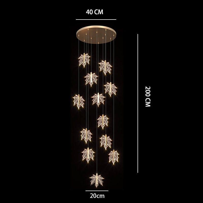 kroonluchter led kristal esdoornblad ontwerp 4/5/6/12-licht dimbaar inbouwverlichting wenteltrap lange kroonluchter villa trapverlichting duplex kroonluchter 110-240v 2025 - $287.79 –P4