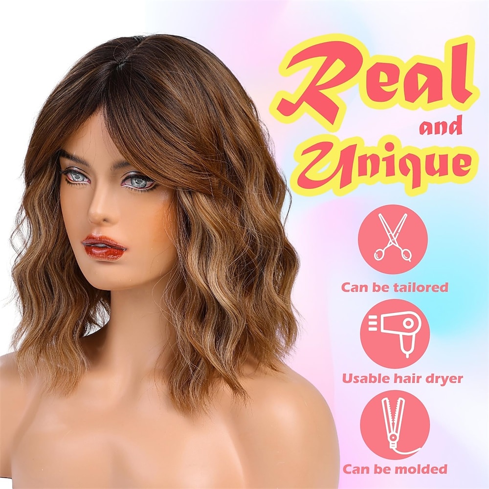 Auburn Bob Wigs for Women Synthetic Wavy Curly Hair Wig with Bangs for Daily Use Christmas Party Wigs 2025 - $21.99 –P17
