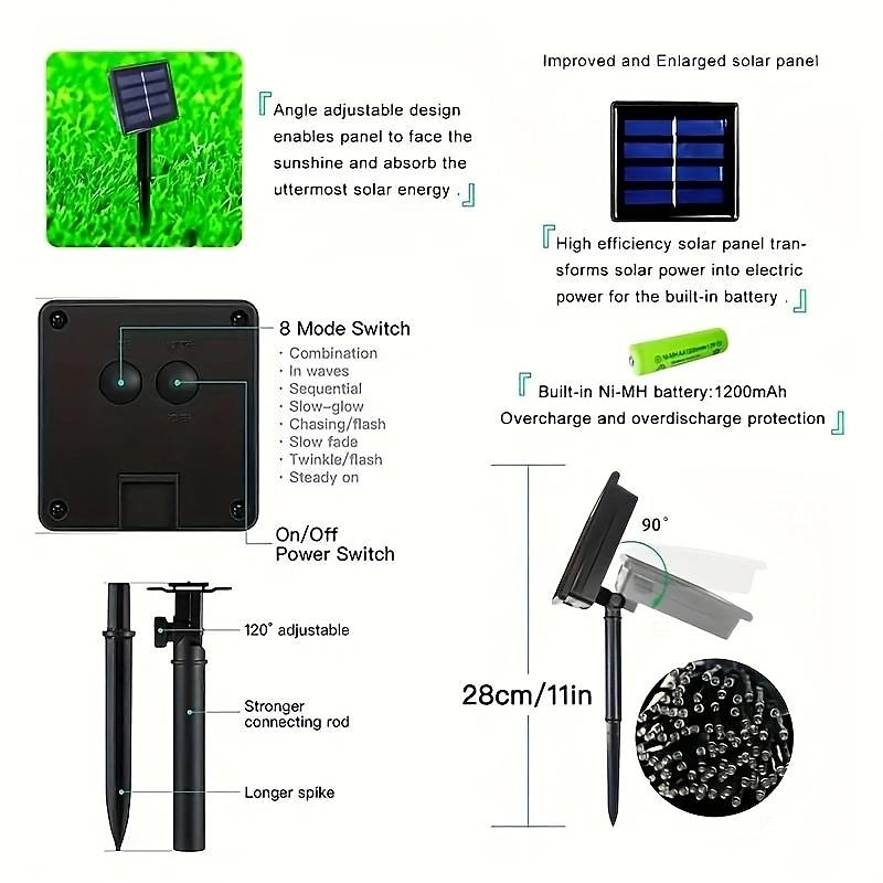 Elegant Wedding Reception Party 1000/500/300/200/100/50/30LED Solar String Light, 8 Modes, Solar Christmas Lights Waterproof for Gardens, Wedding, Party, Homes, Christmas Tree, Curtains, Outdoor 2025 - $27.99 –P1