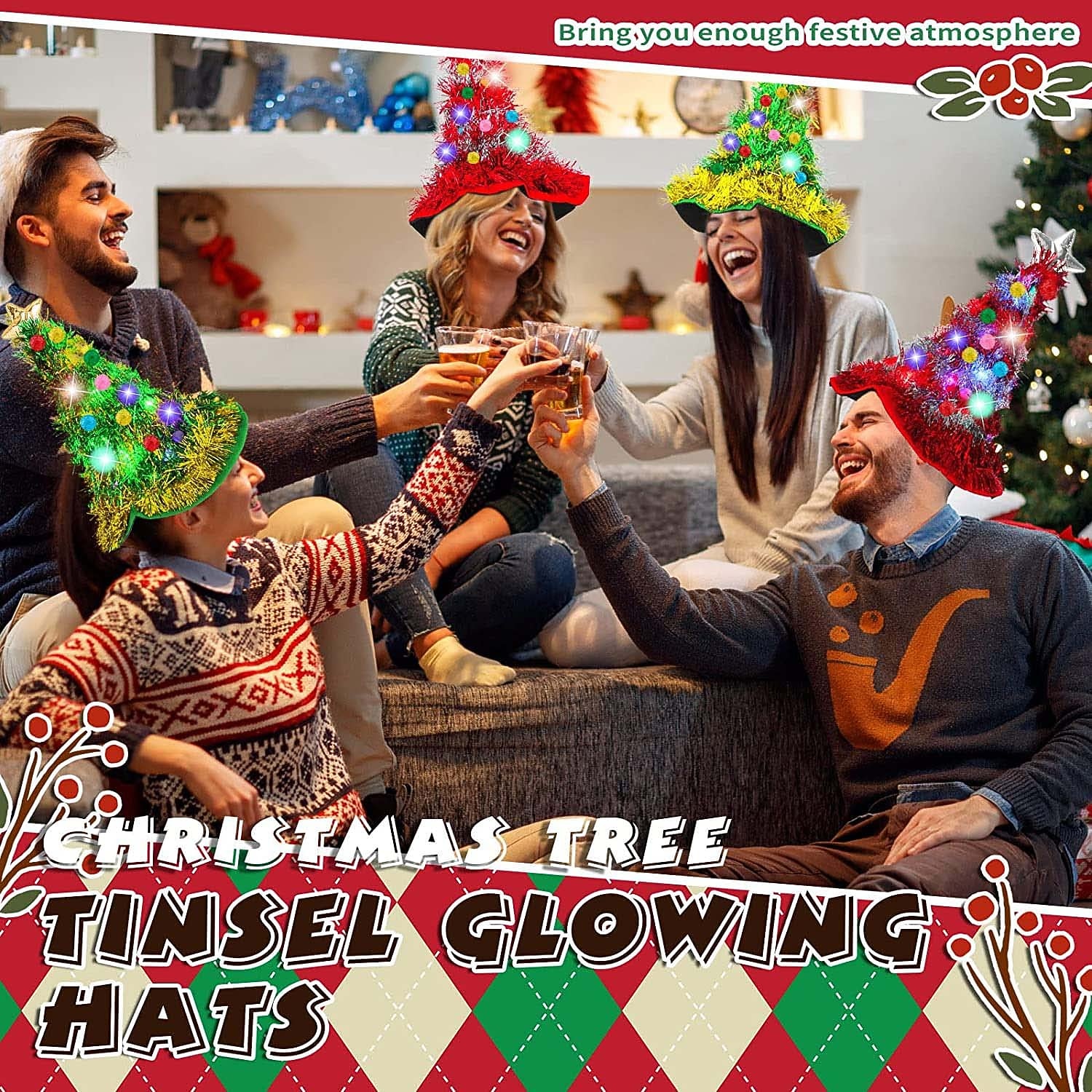 Christmas Hat 2 Pack Light Up Christmas Hats Funny Santa Hat with Tinsel 30 LED Colorful Lights Poms Christmas Costume Accessories for Adults Kids Xmas Tree Hat Holiday Party Theme Hats 2026 - $43.99 –P5
