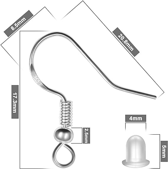 Ganci per orecchini in argento sterling 100 pezzi/50 paia di fili per le orecchie ganci per pesci parti di gioielli ipoallergenici con 100 pezzi posteriori per orecchini in silicone trasparente del 2026 a $9.99 –P2