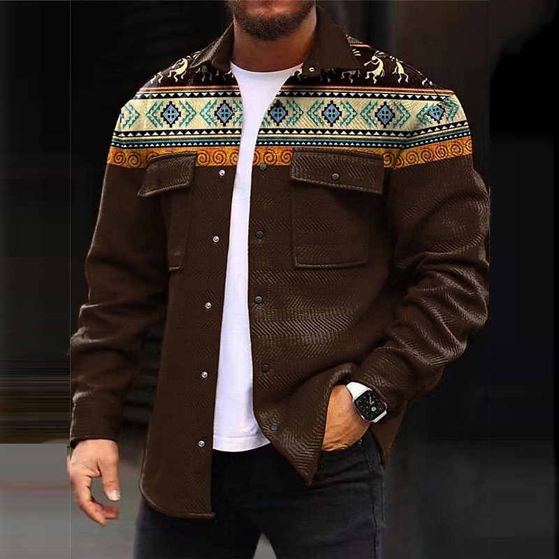 Per uomo Tribale Geometria Etnico Camicia Giacca da camicia Sovracamicia Manica lunga Vintage Informale Tribale Esterno Strada Casual / quotidiano Autunno inverno Collo ripiegabile Bottoni Tasche del 2026 a $35.99 –P2