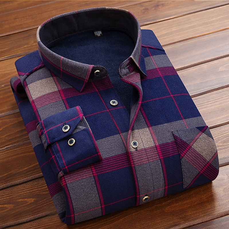 Herren Oberhemd Kariertes Hemd trachtenhemd Kragenhemd Fleece-Shirt Knopfhemd Overshirt Plaid / Karomuster Hochzeit Party A B C D Langarm Quadratischer Ausschnitt Winter Bekleidung Warm 2025 - $13.99 –P13