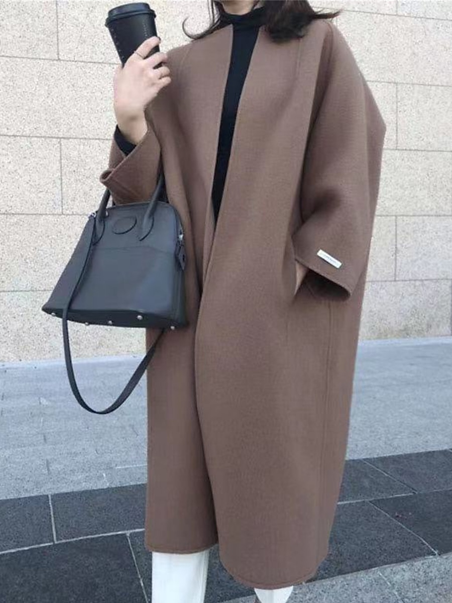 Per donna Cappotto Tenere al caldo Traspirante Tasche Oversize Di tendenza Stile retrò Moderno Stile di strada Tinta unica Esterno Strada Shopping Da tutti i giorni Cardigan Lungo Girocollo Standard del 2025 a $52.99 –P7