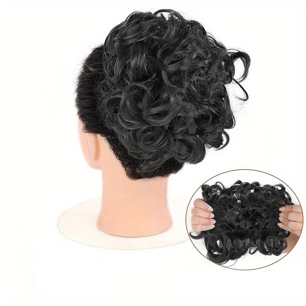 mariée gros chignon en désordre, chignon bouclé synthétique avec clips de peigne, queue de cheveux couverture chignon extension de queue de cheval faux cheveux naturels de 2025 ? $11.99 –P6
