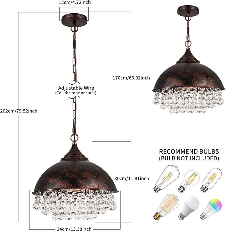 Подвесная люстра с маленькими блестящими хрустальными бусинами, кованое железо, ретро-индустриальный стиль, с одной регулируемой цепочкой, черный 110-240В 2026 - $172.99 –P5