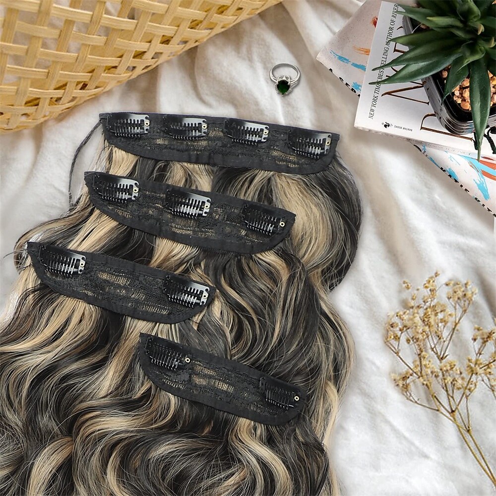 Extensões Sintéticas Clipes Cabelo Sintético Longo Alongamento Com Presilha 4pçs Macio Resistente ao Calor Fofo Mulheres de 2025 por $29.99 –P2
