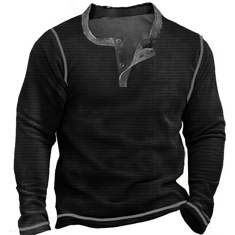 Herr Waffle Henley Shirt T-shirts Långärmad tröja Slät Henley Utomhus Ledigt Långärmad Knapp Kläder Mode Designer Bekväm 2025 - $23.99 –P1