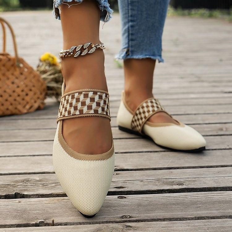 Women's Black Knit Mary Jane Flats – Pointed Toe Stretch Fabric Casual Shoes with Geometric Straps for Work, Travel & Daily Wear 2025 - $19.99 –P3
